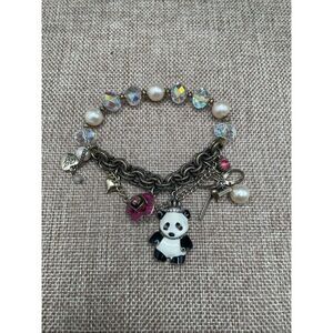 Betsey Johnson Panda Charm Bracelet Pearls and Crystals